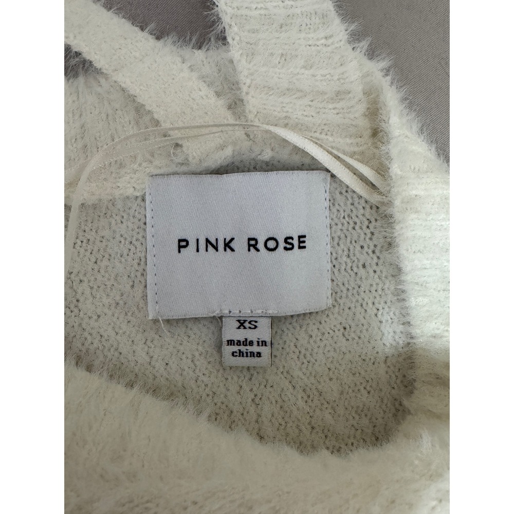 Pink Rose Women's‎ XS Cream V Neck Fuzzy Knit Sweater Criss Cross Back Soft Cozy - Picture 4 of 10